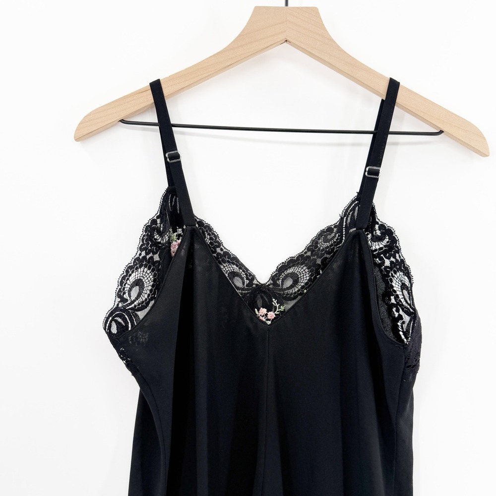 Vintage Y2K Lace Trim Mini‎ Slip Dress Embroidered in Black Size Large - Picture 4 of 8